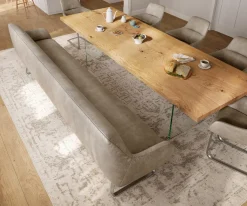 EsszimmerbankTaya-Flex 300 cm Mikrofaser Beige Vintage Kufengestell flach Edelstahl Taschenfederkern Sofort versandfertig