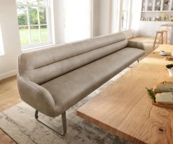 EsszimmerbankTaya-Flex 300 cm Mikrofaser Beige Vintage Kufengestell flach Effektfinish Titan Taschenfederkern Sofort versandfertig