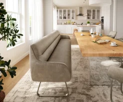 EsszimmerbankTaya-Flex 300 cm Mikrofaser Beige Vintage Kufengestell flach Effektfinish Titan Taschenfederkern Sofort versandfertig