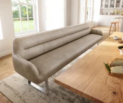 EsszimmerbankTaya-Flex 300 cm Mikrofaser Beige Vintage Kufengestell kantig Edelstahl Taschenfederkern Versandfertig ca. 12.02.27
