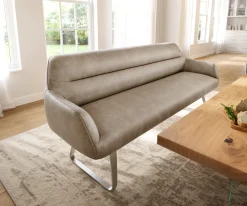 EsszimmerbankTaya-Flex 200 cm Mikrofaser Beige Vintage Kufengestell flach Edelstahl Taschenfederkern Sofort versandfertig