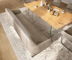 EsszimmerbankTaya-Flex 200 cm Mikrofaser Beige Vintage Kufengestell flach Edelstahl Taschenfederkern Sofort versandfertig