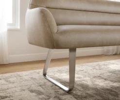 EsszimmerbankTaya-Flex 200 cm Mikrofaser Beige Vintage Kufengestell flach Edelstahl Taschenfederkern Sofort versandfertig