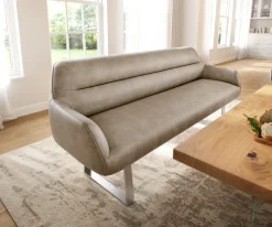 EsszimmerbankTaya-Flex 200 cm Mikrofaser Beige Vintage Kufengestell kantig Edelstahl Taschenfederkern Versandfertig ca. 12.02.27