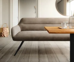 EsszimmerbankTaya-Flex 300 cm Mikrofaser Taupe Vintage Kreuzgestell kantig Schwarz Taschenfederkern Sofort versandfertig