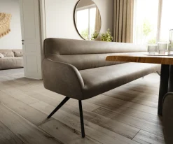 EsszimmerbankTaya-Flex 300 cm Mikrofaser Taupe Vintage Kreuzgestell kantig Schwarz Taschenfederkern Sofort versandfertig