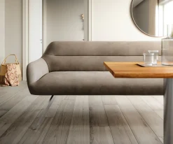 EsszimmerbankTaya-Flex 200 cm Mikrofaser Taupe Vintage Kreuzgestell kantig Edelstahl Taschenfederkern Versandfertig ca. 28.10.26
