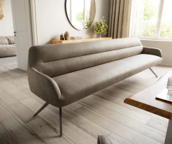EsszimmerbankTaya-Flex 300 cm Mikrofaser Taupe Vintage Kreuzgestell kantig Graphit Taschenfederkern Sofort versandfertig