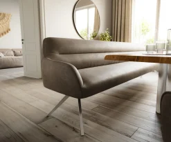 EsszimmerbankTaya-Flex 300 cm Mikrofaser Taupe Vintage Kreuzgestell kantig Edelstahl Taschenfederkern Sofort versandfertig