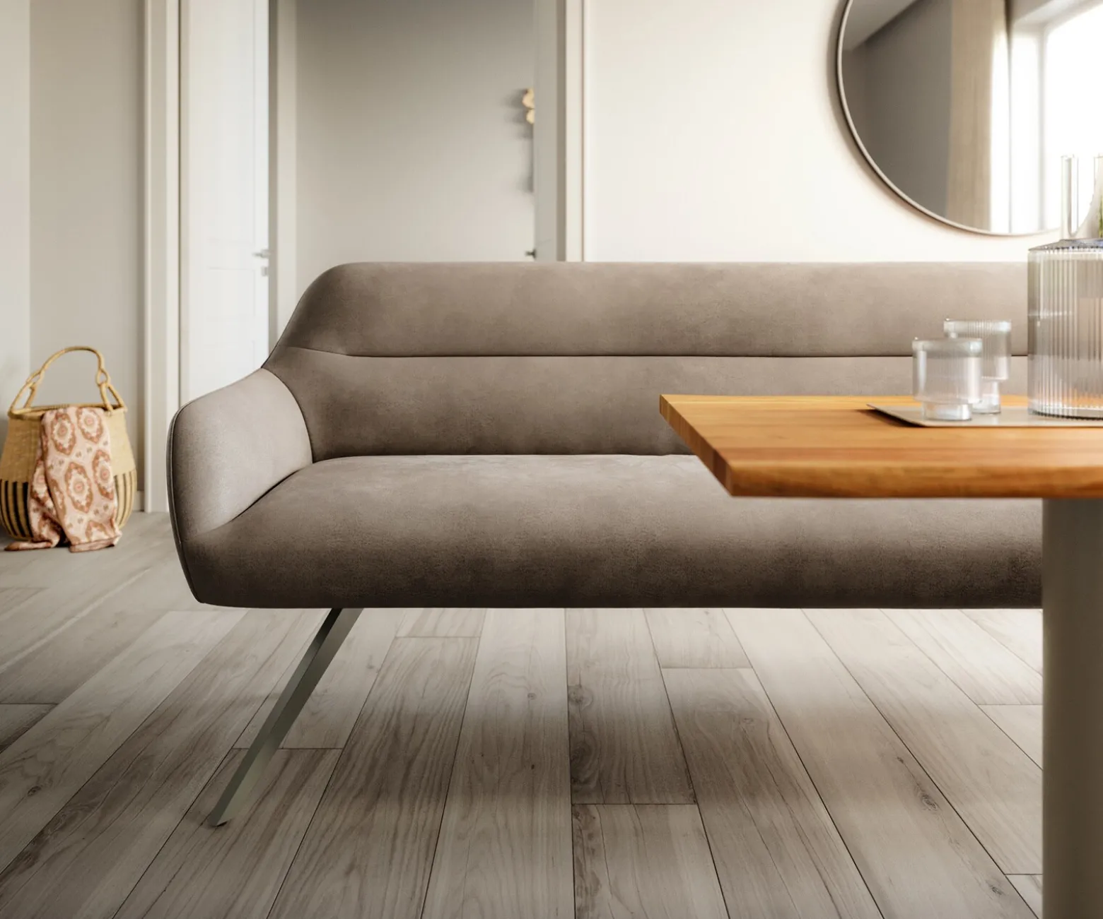 EsszimmerbankTaya-Flex 300 cm Mikrofaser Taupe Vintage Kreuzgestell kantig Effektfinish Titan Taschenfederkern Sofort versandfertig