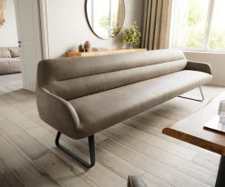 EsszimmerbankTaya-Flex 300 cm Mikrofaser Taupe Vintage Kufengestell flach Schwarz Taschenfederkern Sofort versandfertig