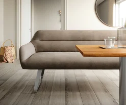 EsszimmerbankTaya-Flex 200 cm Mikrofaser Taupe Vintage Kufengestell flach Edelstahl Taschenfederkern Versandfertig ca. 28.10.26