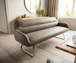 EsszimmerbankTaya-Flex 200 cm Mikrofaser Taupe Vintage Kufengestell flach Effektfinish Titan Taschenfederkern Versandfertig ca. 28.10.26