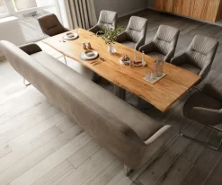 EsszimmerbankTaya-Flex 300 cm Mikrofaser Taupe Vintage Kufengestell flach Edelstahl Taschenfederkern Sofort versandfertig