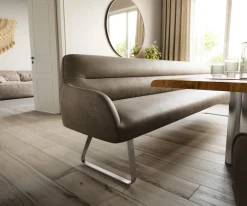 EsszimmerbankTaya-Flex 300 cm Mikrofaser Taupe Vintage Kufengestell flach Edelstahl Taschenfederkern Sofort versandfertig