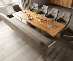 EsszimmerbankTaya-Flex 300 cm Mikrofaser Taupe Vintage Kufengestell flach Effektfinish Titan Taschenfederkern Sofort versandfertig