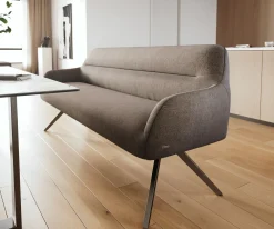 EsszimmerbankTaya-Flex 200 cm Strukturstoff Soft Taupe Kreuzgestell kantig Graphit Taschenfederkern Sofort versandfertig