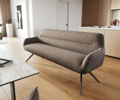 EsszimmerbankTaya-Flex 200 cm Strukturstoff Soft Taupe Kreuzgestell kantig Schwarz Taschenfederkern Sofort versandfertig