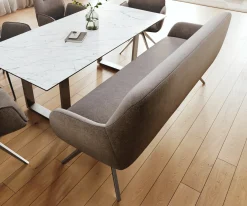 EsszimmerbankTaya-Flex 200 cm Strukturstoff Soft Taupe Kreuzgestell kantig Schwarz Taschenfederkern Sofort versandfertig