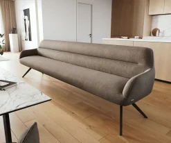 EsszimmerbankTaya-Flex 300 cm Strukturstoff Soft Taupe Kreuzgestell kantig Schwarz Taschenfederkern Sofort versandfertig