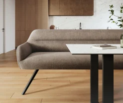 EsszimmerbankTaya-Flex 300 cm Strukturstoff Soft Taupe Kreuzgestell kantig Schwarz Taschenfederkern Sofort versandfertig