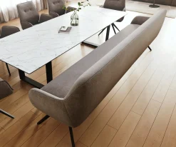 EsszimmerbankTaya-Flex 300 cm Strukturstoff Soft Taupe Kreuzgestell kantig Schwarz Taschenfederkern Sofort versandfertig