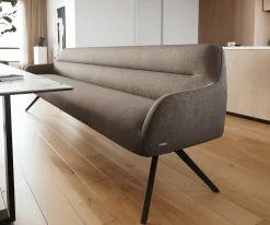 EsszimmerbankTaya-Flex 300 cm Strukturstoff Soft Taupe Kreuzgestell kantig Schwarz Taschenfederkern Sofort versandfertig