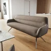 EsszimmerbankTaya-Flex 200 cm Strukturstoff Soft Taupe Kreuzgestell kantig Edelstahl Taschenfederkern Sofort versandfertig