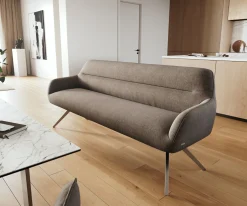 EsszimmerbankTaya-Flex 200 cm Strukturstoff Soft Taupe Kreuzgestell kantig Edelstahl Taschenfederkern Sofort versandfertig