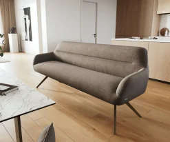 EsszimmerbankTaya-Flex 200 cm Strukturstoff Soft Taupe Kreuzgestell kantig Effektfinish Titan Taschenfederkern Sofort versandfertig