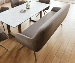 EsszimmerbankTaya-Flex 200 cm Strukturstoff Soft Taupe Kreuzgestell kantig Effektfinish Titan Taschenfederkern Sofort versandfertig