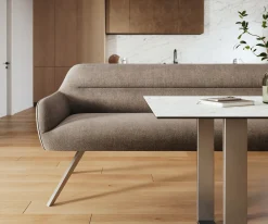 EsszimmerbankTaya-Flex 300 cm Strukturstoff Soft Taupe Kreuzgestell kantig Edelstahl Taschenfederkern Sofort versandfertig