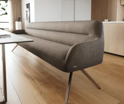 EsszimmerbankTaya-Flex 300 cm Strukturstoff Soft Taupe Kreuzgestell kantig Edelstahl Taschenfederkern Sofort versandfertig