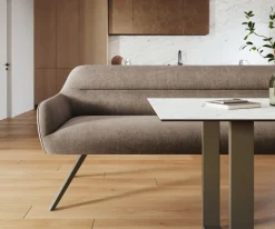 EsszimmerbankTaya-Flex 300 cm Strukturstoff Soft Taupe Kreuzgestell kantig Effektfinish Titan Taschenfederkern Sofort versandfertig