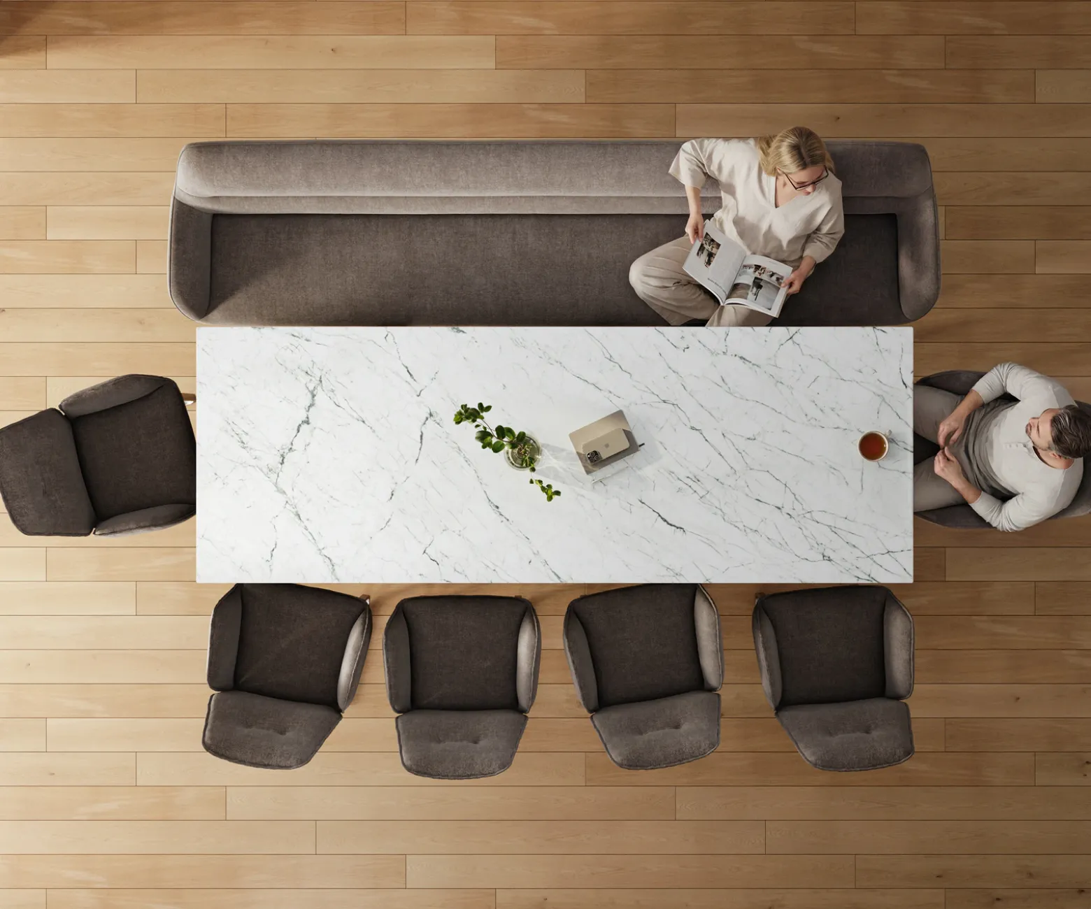 EsszimmerbankTaya-Flex 300 cm Strukturstoff Soft Taupe Kreuzgestell kantig Graphit Taschenfederkern Sofort versandfertig