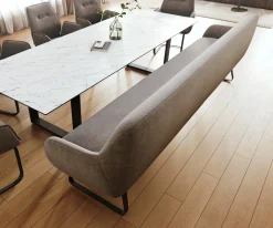 EsszimmerbankTaya-Flex 300 cm Strukturstoff Soft Taupe Kufengestell flach Schwarz Taschenfederkern Sofort versandfertig