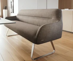 EsszimmerbankTaya-Flex 200 cm Strukturstoff Soft Taupe Kufengestell flach Edelstahl Taschenfederkern Sofort versandfertig