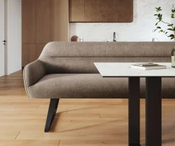 EsszimmerbankTaya-Flex 200 cm Strukturstoff Soft Taupe Kufengestell flach Schwarz Taschenfederkern Sofort versandfertig