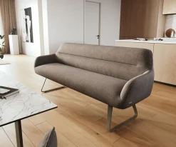 EsszimmerbankTaya-Flex 200 cm Strukturstoff Soft Taupe Kufengestell flach Effektfinish Titan Taschenfederkern Sofort versandfertig