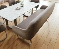 EsszimmerbankTaya-Flex 200 cm Strukturstoff Soft Taupe Kufengestell flach Effektfinish Titan Taschenfederkern Sofort versandfertig