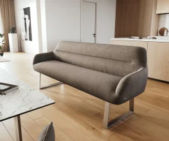 EsszimmerbankTaya-Flex 200 cm Strukturstoff Soft Taupe Kufengestell kantig Edelstahl Taschenfederkern Versandfertig ca. 12.02.27