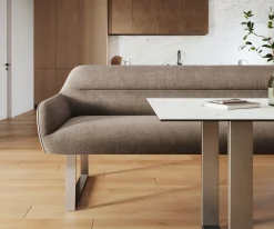 EsszimmerbankTaya-Flex 200 cm Strukturstoff Soft Taupe Kufengestell kantig Edelstahl Taschenfederkern Versandfertig ca. 12.02.27