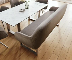 EsszimmerbankTaya-Flex 200 cm Strukturstoff Soft Taupe Kufengestell kantig Edelstahl Taschenfederkern Versandfertig ca. 12.02.27