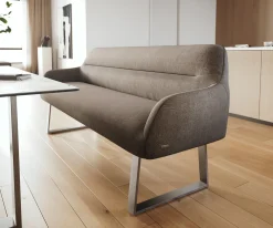 EsszimmerbankTaya-Flex 200 cm Strukturstoff Soft Taupe Kufengestell kantig Edelstahl Taschenfederkern Versandfertig ca. 12.02.27