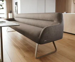 EsszimmerbankTaya-Flex 300 cm Strukturstoff Soft Taupe Kufengestell flach Effektfinish Titan Taschenfederkern Sofort versandfertig