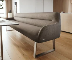EsszimmerbankTaya-Flex 300 cm Strukturstoff Soft Taupe Kufengestell kantig Edelstahl Taschenfederkern Versandfertig ca. 12.02.27