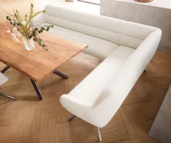 EsszimmerbankTaya-Flex 285x190 cm Bouclé Creme-Weiß Kreuzgestell kantig Graphit Taschenfederkern Rechts Sofort versandfertig