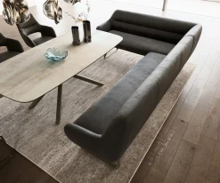 EsszimmerbankTaya-Flex 285x190 cm Mikrofaser Anthrazit Vintage Kufengestell flach Effektfinish Titan Taschenfederkern Links Sofort versandfertig