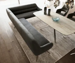 EsszimmerbankTaya-Flex 285x190 cm Mikrofaser Anthrazit Vintage Kreuzgestell kantig Edelstahl Taschenfederkern Rechts Sofort versandfertig