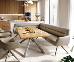 EsszimmerbankTaya-Flex 285x190 cm Mikrofaser Beige Vintage Kreuzgestell kantig Effektfinish Titan Taschenfederkern Links Sofort versandfertig